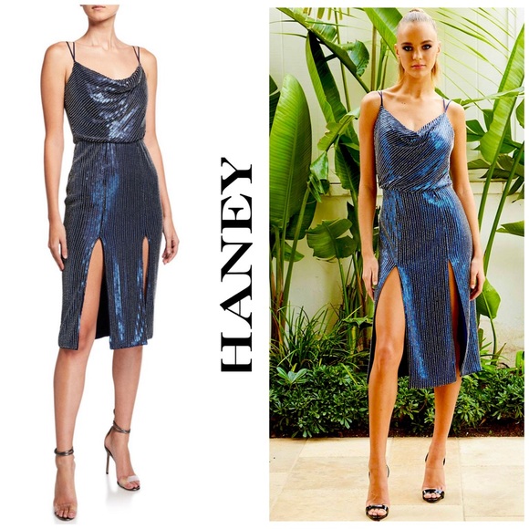 Haney Dresses & Skirts - NWT Haney Elise Sequin Embellished Thigh-Slit Midi Cocktail Dress Flapper Gatsby